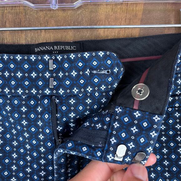 Banana Republic Womens Pants Navy Blue White All Over Pattern Jackson Stretch 4 - Picture 4 of 12